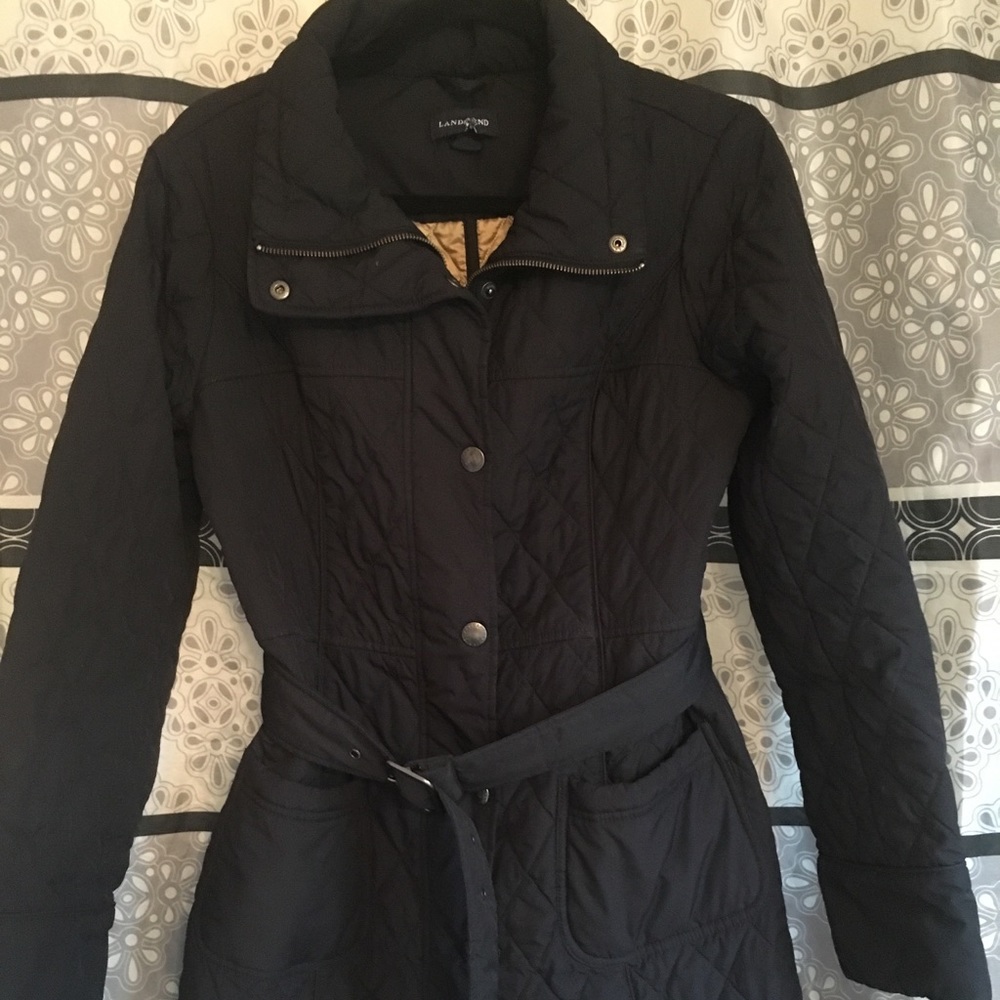 Lands End Quilted black coat